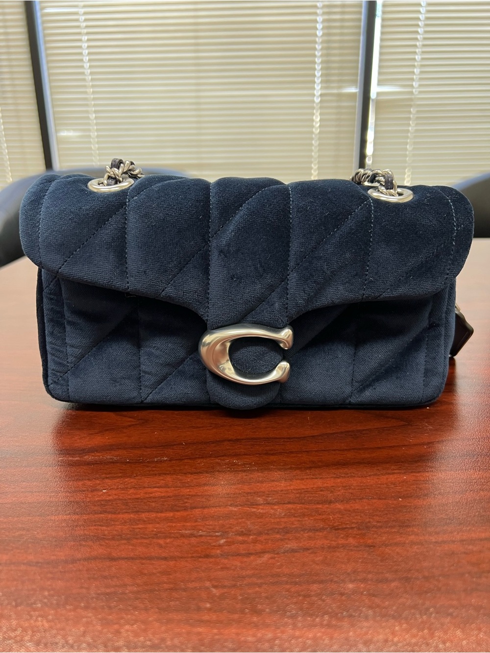 Coach Tabby 20 Navy Quilted Velvet Shoulder Bag with Silver 'C' Accent